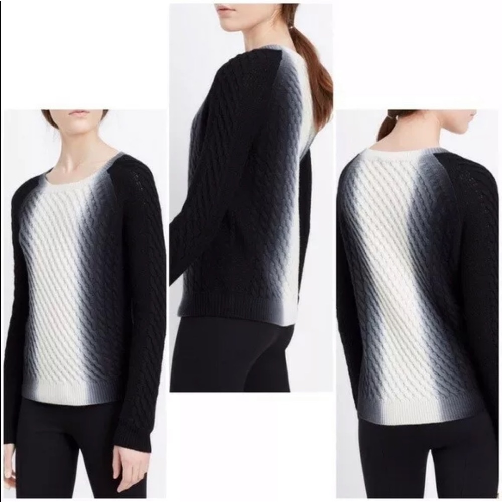 VINCE Ombre Dip Dye Cable Knit Wool Cashmere Sweater XS Women's $385